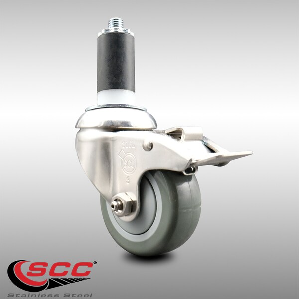 3 Inch 316SS Gray Poly Swivel 1-3/8 Inch Expanding Stem Caster Lock Brake SCC